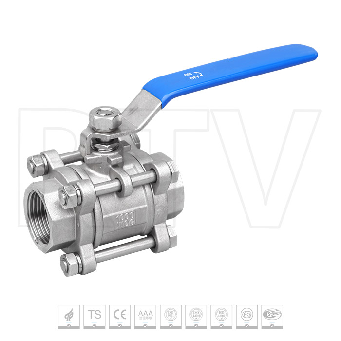 Three piece threaded ball valve