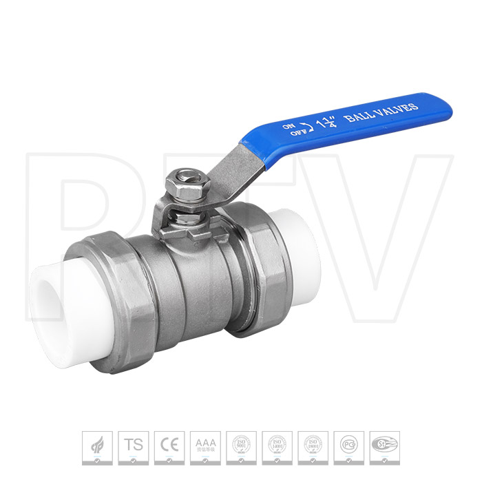 Two piece ball valve with connecting pipe