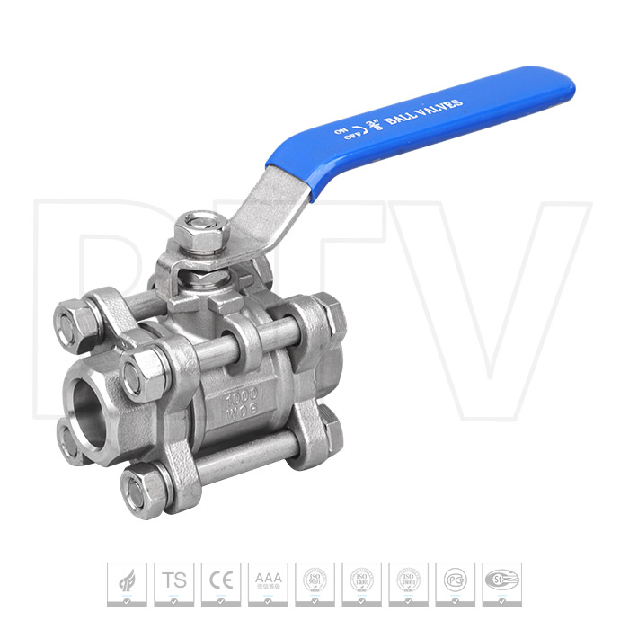 Three piece socket welded ball valve