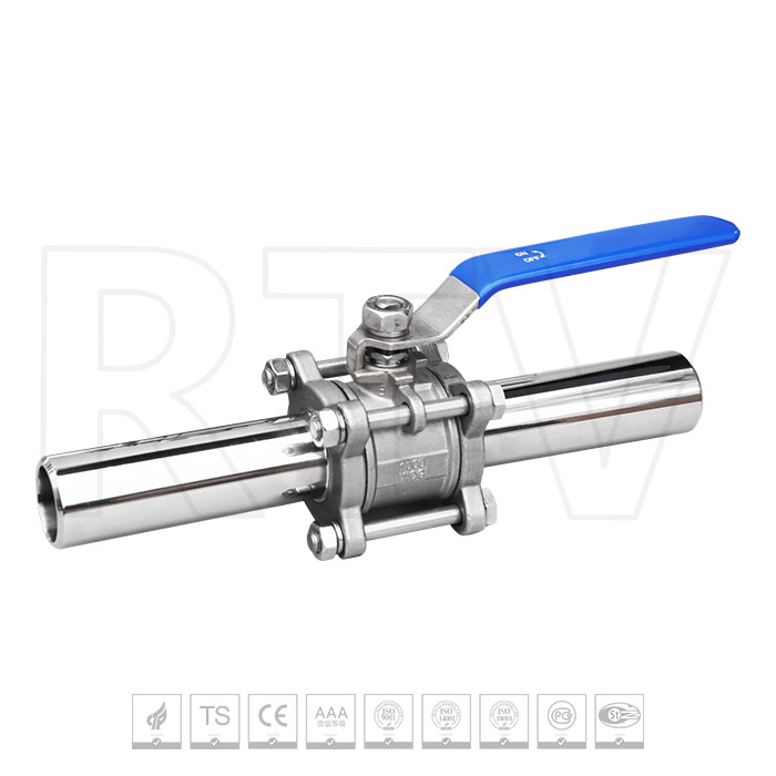 Three piece extended rod ball valve