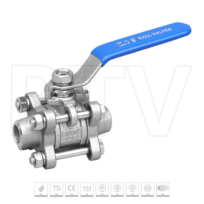 Three piece butt welded ball valve