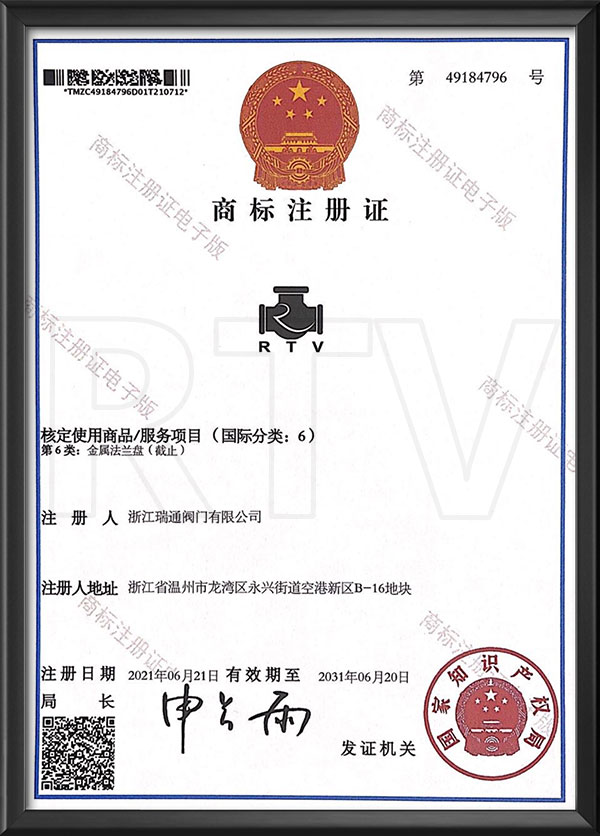 Trademark registration certificate